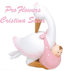 Topo bolo Cegonha com bebe 14cm