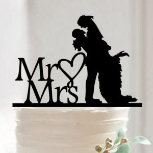 Topo bolo silhueta MRS & Mr 15x10cm Acrilico preto
