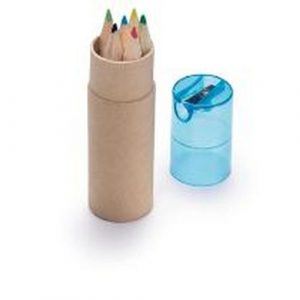 Caixa com 6 lapis de cor e afia