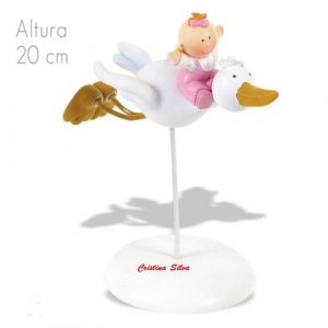 Topo bolo Batizado bebé na cegonha 20cm