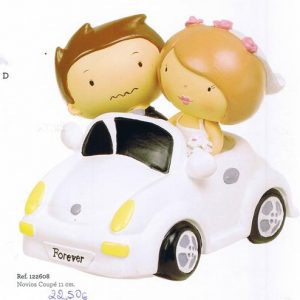 Noivos no carro - topo de bolo