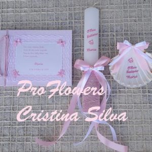 Conjunto livro de honra+vela+conchas