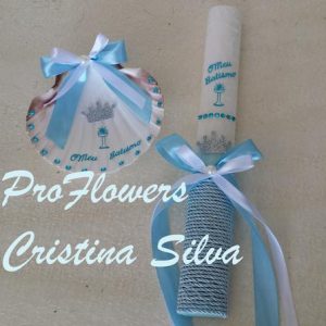 Vela + concha batismo em azul