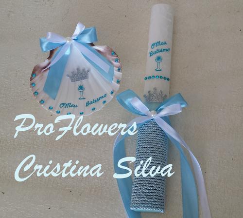 Vela + concha batismo em azul Vela + concha batismo em azul