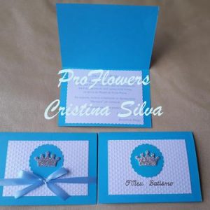 Convite Batismo com coroa azul