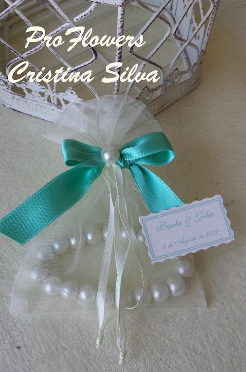 Pulseira de perolas com saco de organza e cartão personalizado Pulseira de perolas com saco de organza e cartão personalizado