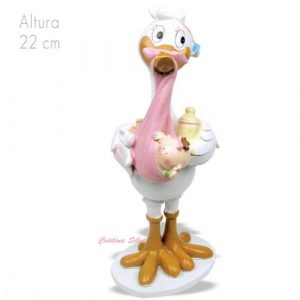 Topo bolo cegonha com bebé e biberon 22cm