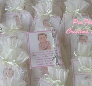 Bolsa de organza com dezena e cartão personalizado com foto