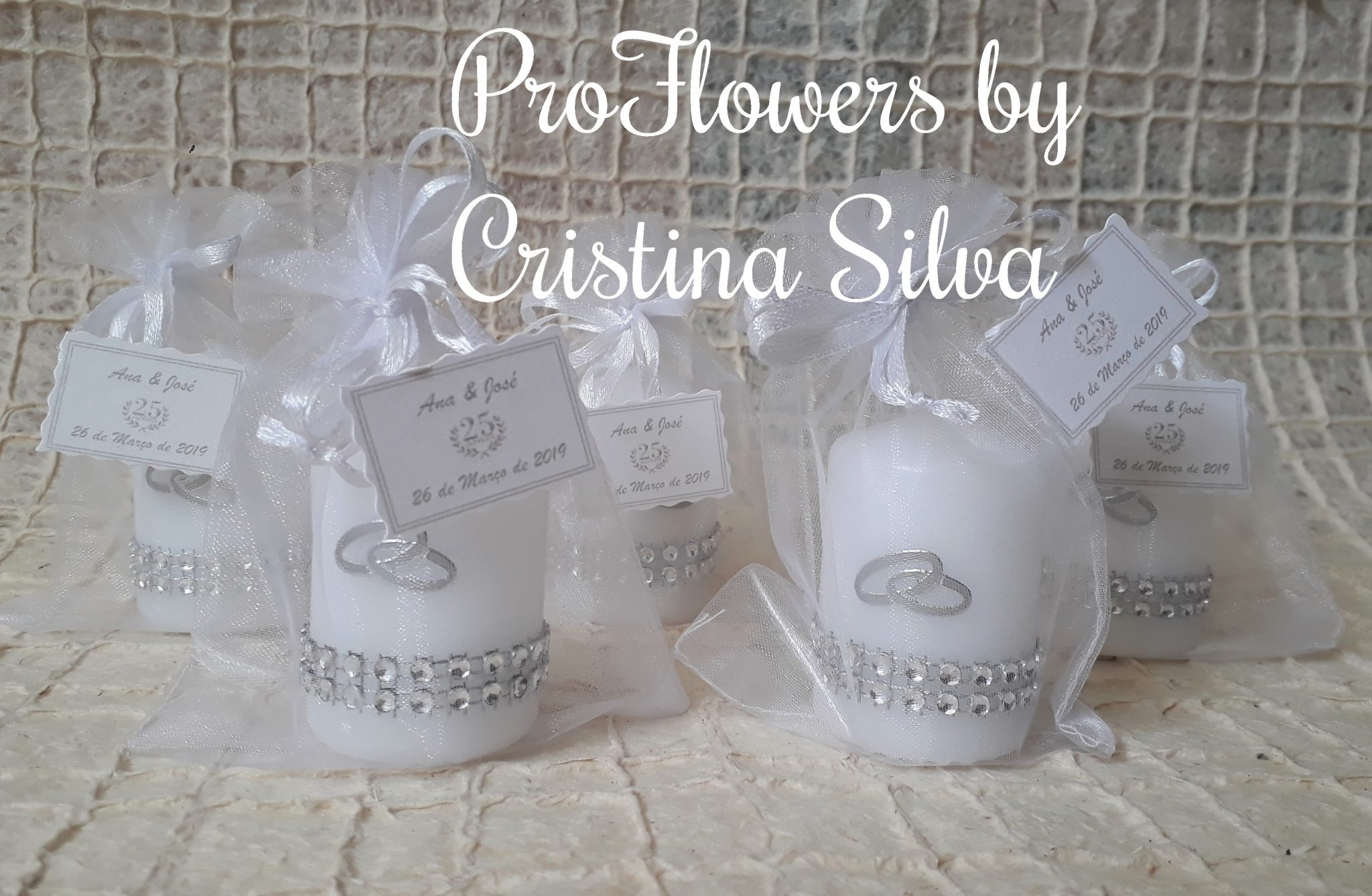 Vela para Bodas de Prata c/ etiqueta personalizada 1 Vela para Bodas de Prata c/ etiqueta personalizada 1