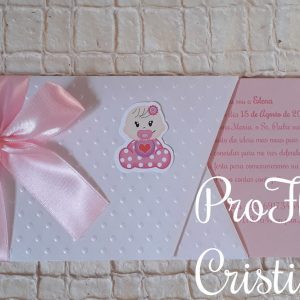 Convite de Batismo em papel texturado com aplicação 1