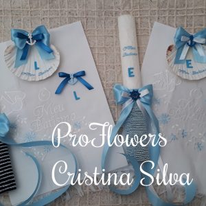 Conjunto Batismo vela+concha+toalha