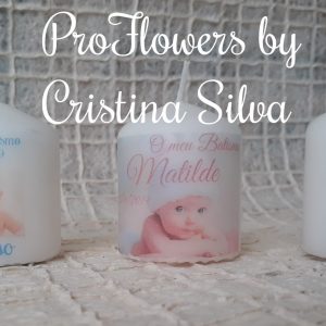 Velas impressas para lembranças de batismo