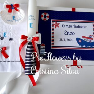 Caixa de madeira com toalha concha e vela tema Marinheiro