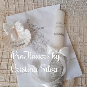 Cojunto Batismo vela, concha e toalha anjo