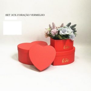 Conjunto 3 caixas coração vermelha